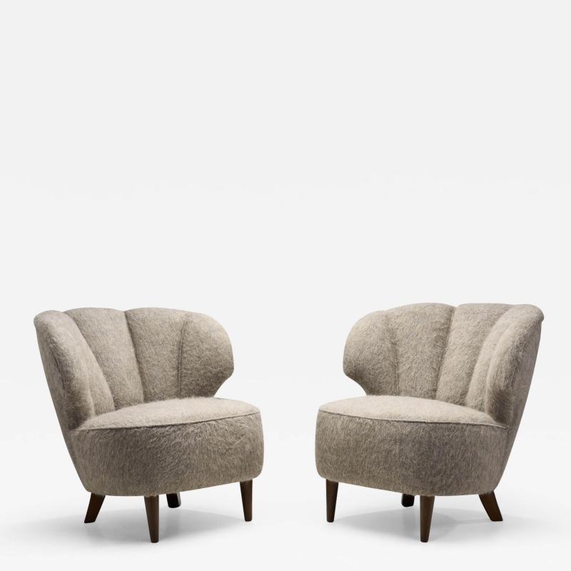 Mid Century Modern Easy Chairs with Lacquered Wood Legs Scandinavia 1950s