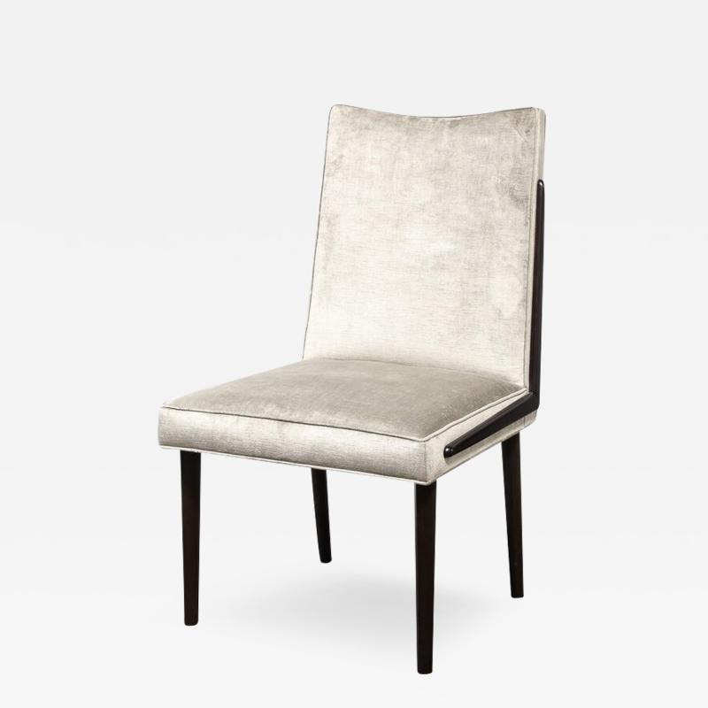 Mid Century Modern Ebonized Walnut Platinum Velvet Side Chair