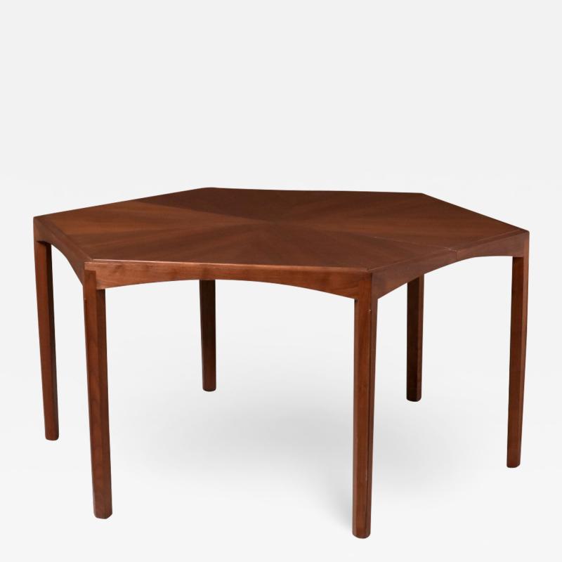Mid Century Modern Expanding Hexagonal Walnut Dining Table