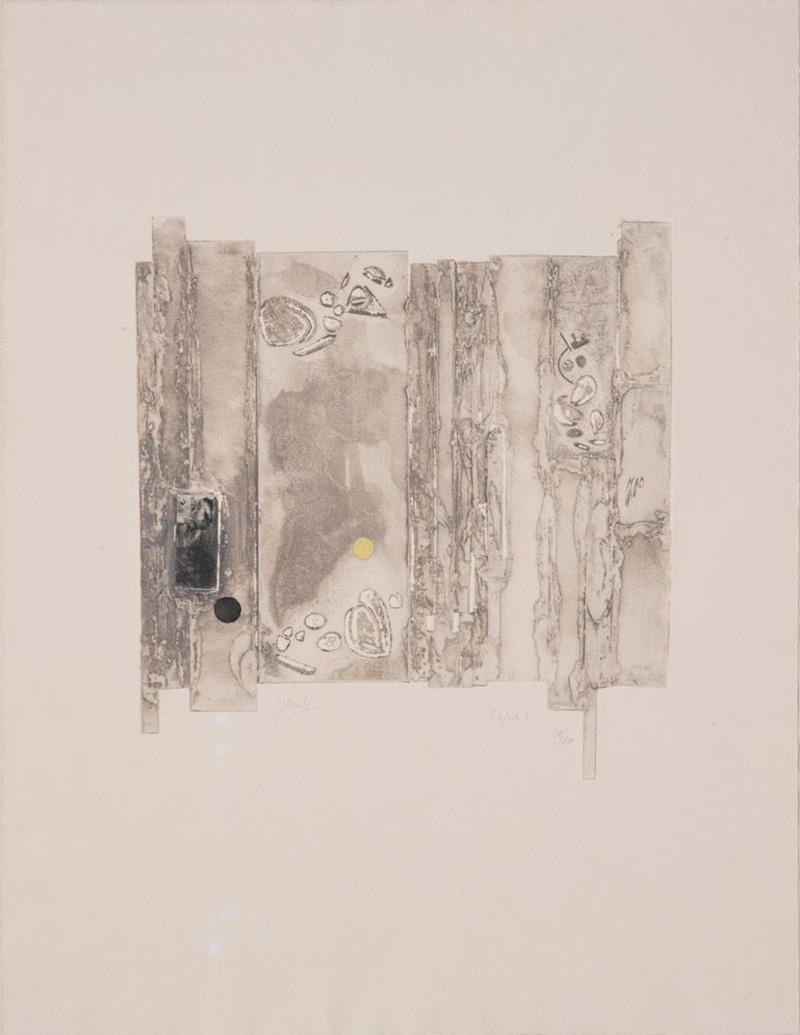 Mid Century Modern Experimental Abstract Lithograph in Neutral Tones 1960s