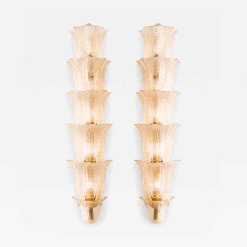 Mid Century Modern Floral Translucent Murano Glass Pair Of Italian Sconces