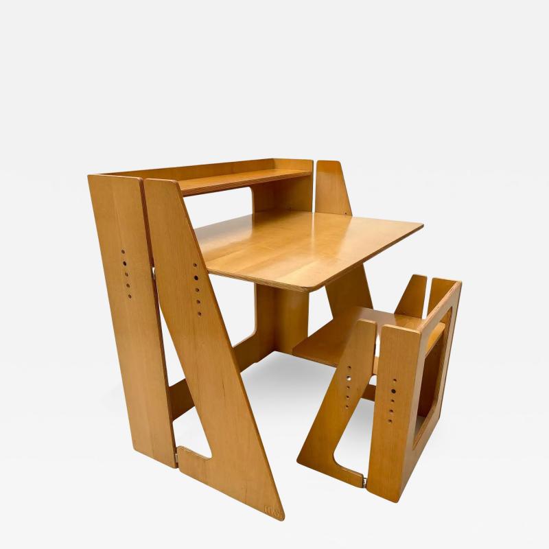 Mid Century Modern Foldable Wooden 6M Desk Chair Set
