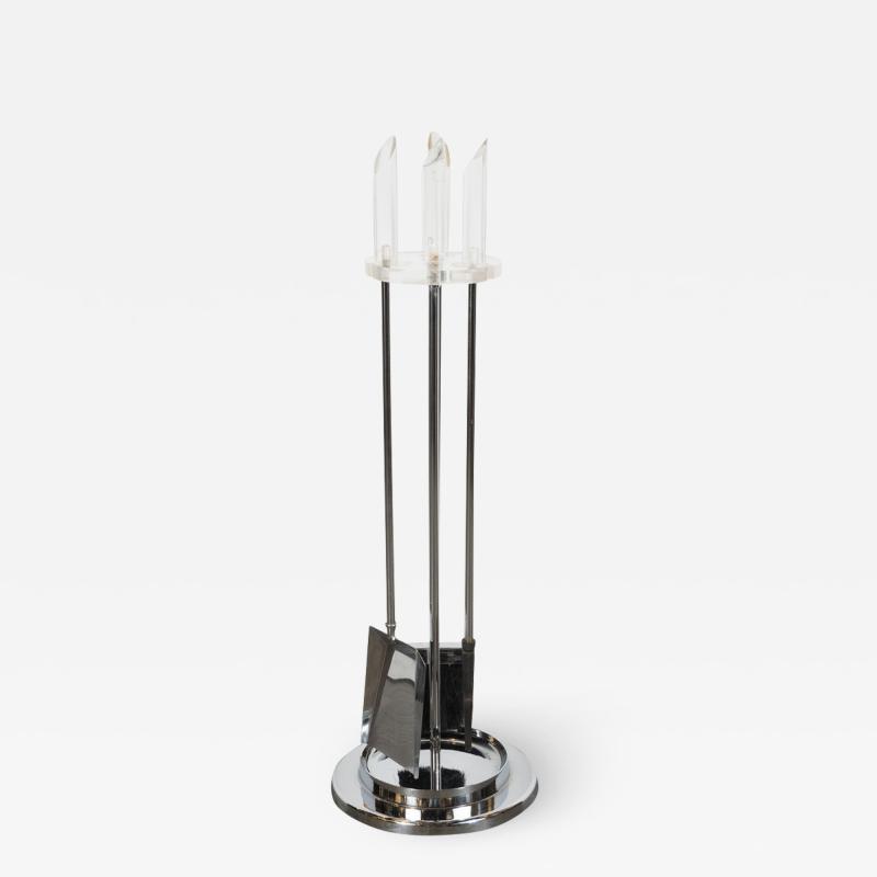 Mid Century Modern Four Piece Lucite and Chrome Fire Tool Set