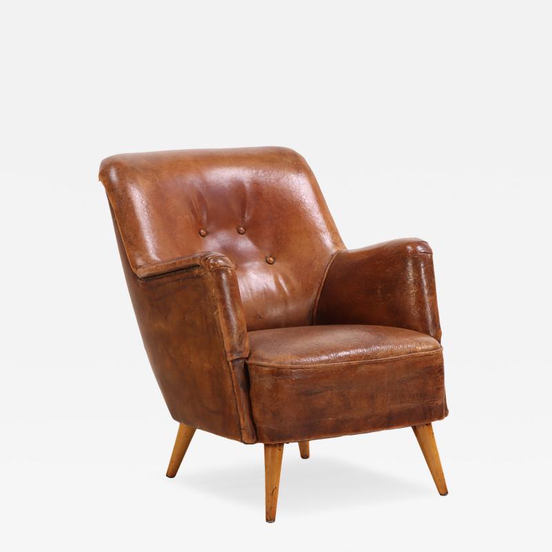 Mid Century Modern French Leather Club Chair C 1950 
