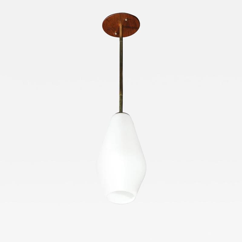 Mid Century Modern Frosted Glass Walnut Pendant Chandelier with Brass Fittings