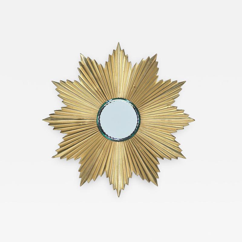 Mid Century Modern Gilt Bronze Sunburst Mirror