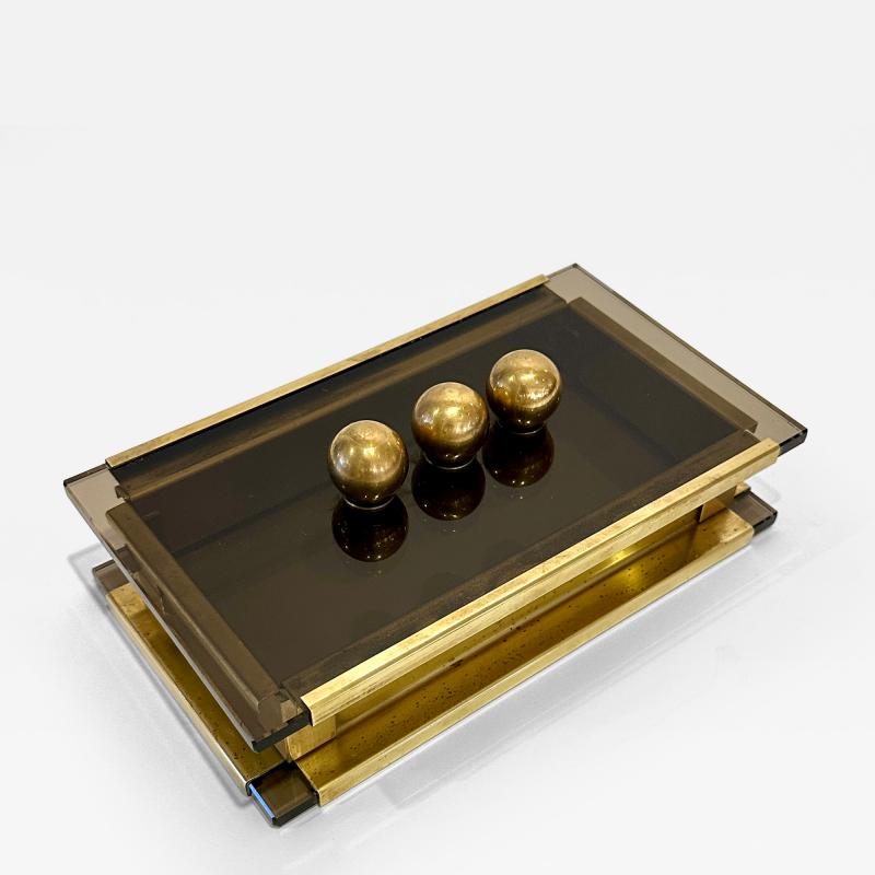 Mid Century Modern Glass and Brass Box Italy 1970s 