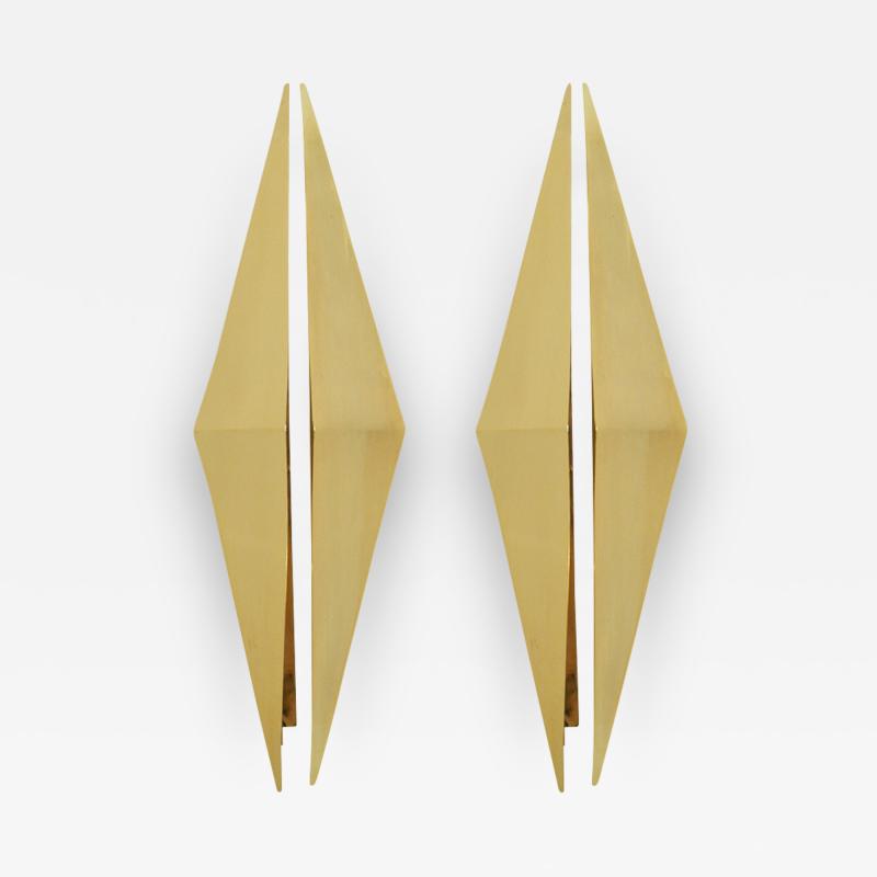 Mid Century Modern Gold Metal Triangular Pair of Italian Sconces