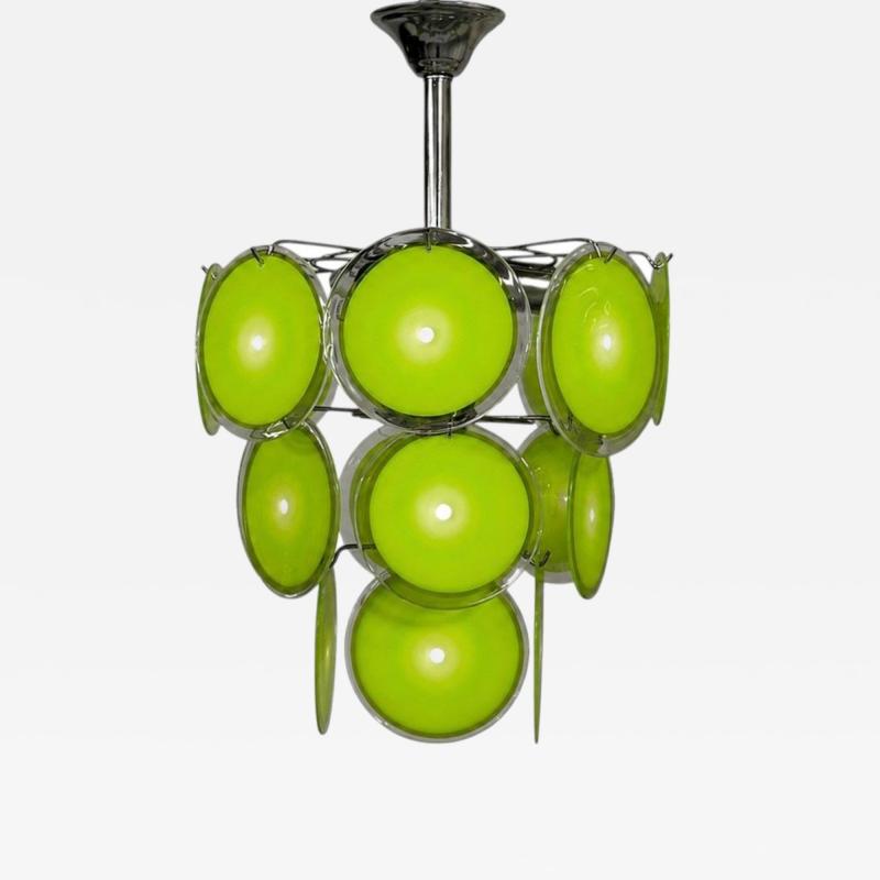 Mid Century Modern Green Murano Glass Chrome Pendant Light 1960s