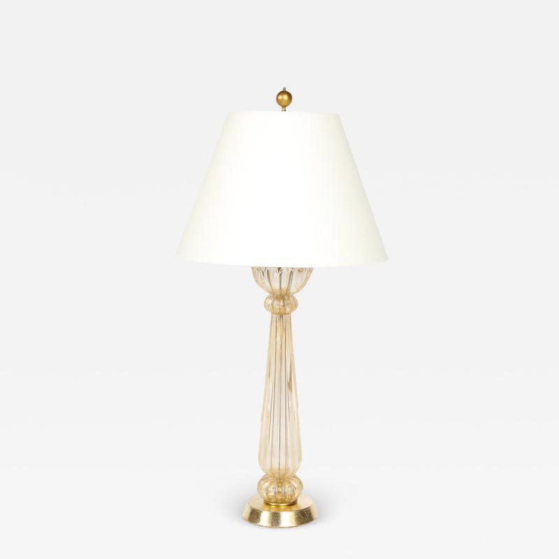 Mid Century Modern Hand Blown Murano Glass Table Lamp with 24kt Gold Flecks