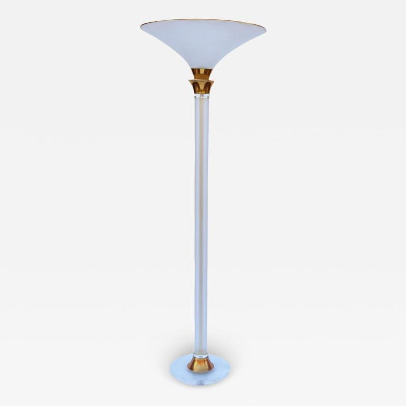 Mid Century Modern Hollywood Regency Lucite and Brass Tall Torchiere Floor Lamp