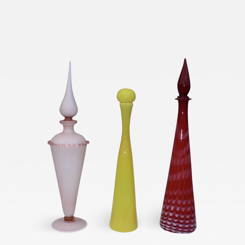 Mid Century Modern Italian Art Glass Bottles With Stoppers
