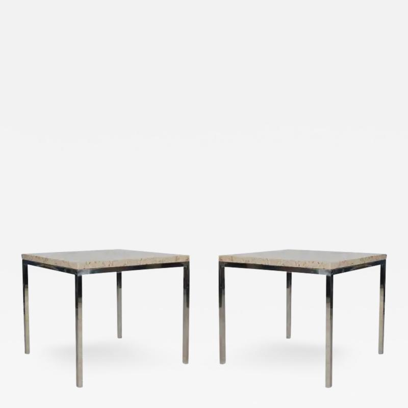 Mid Century Modern Italian Chrome and Marble End Tables