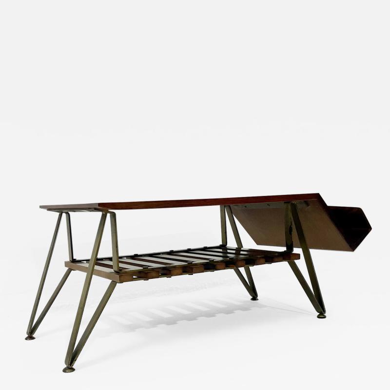 Mid Century Modern Italian Coffee Table with Magazine Rack