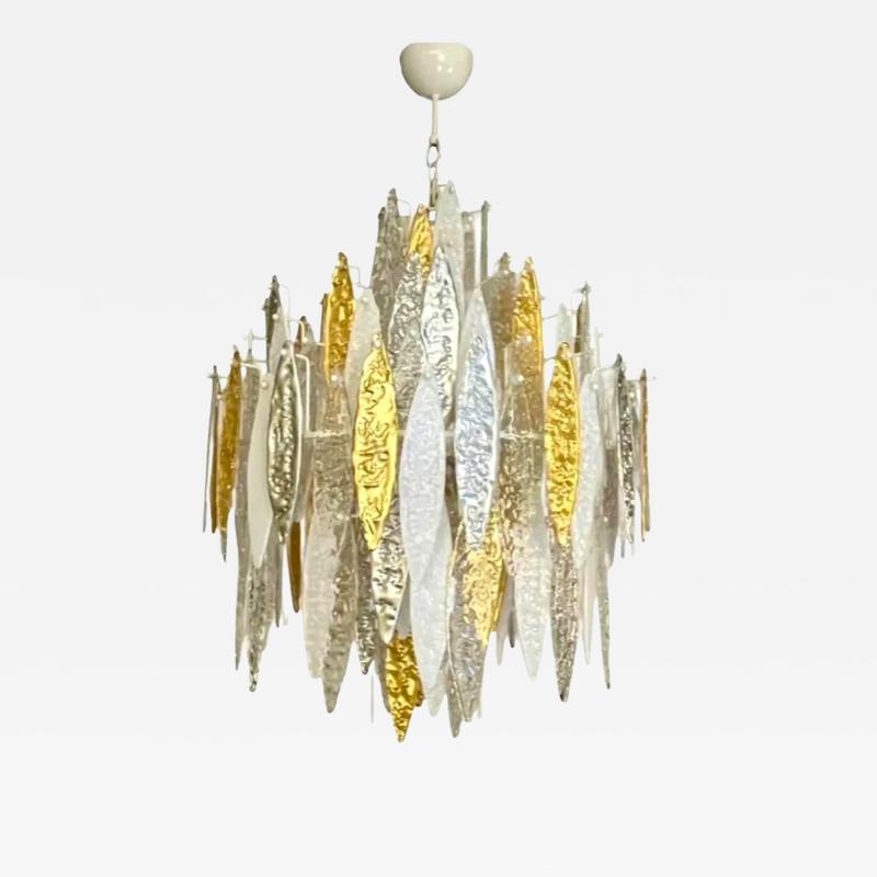Mid Century Modern Italian Murano Glass Icicle Chandelier 20th Century