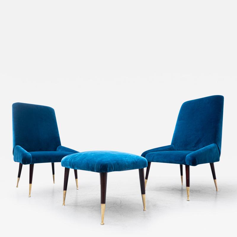 Mid Century Modern Italian Seating Set in Blue Velvet