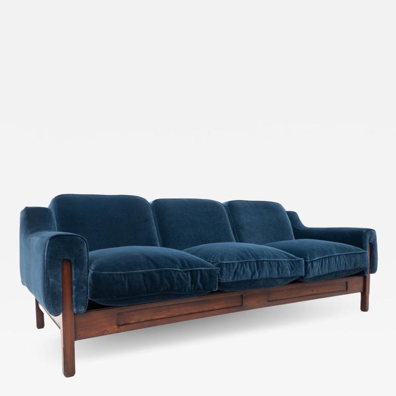 Mid Century Modern Italian Sofa in Blue Velvet