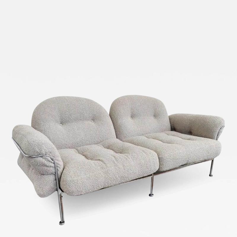 Mid Century Modern Italian Sofa in Chrome Fabric