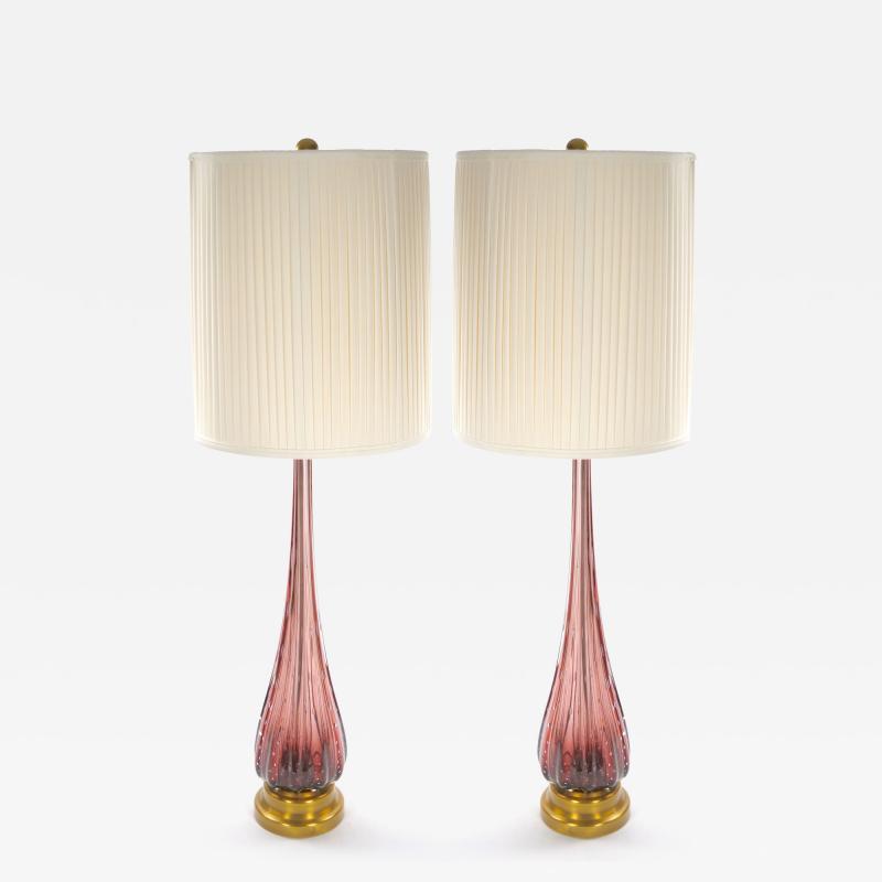 Mid Century Modern Italian Venetian Glass Ice Purple Gold Fleck Table Lamps