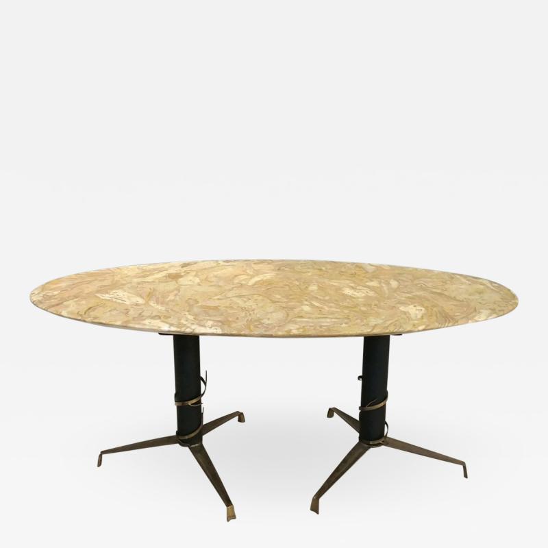 Mid Century Modern Italian Yellow Marble and Brass Oval Coffee Table 1950