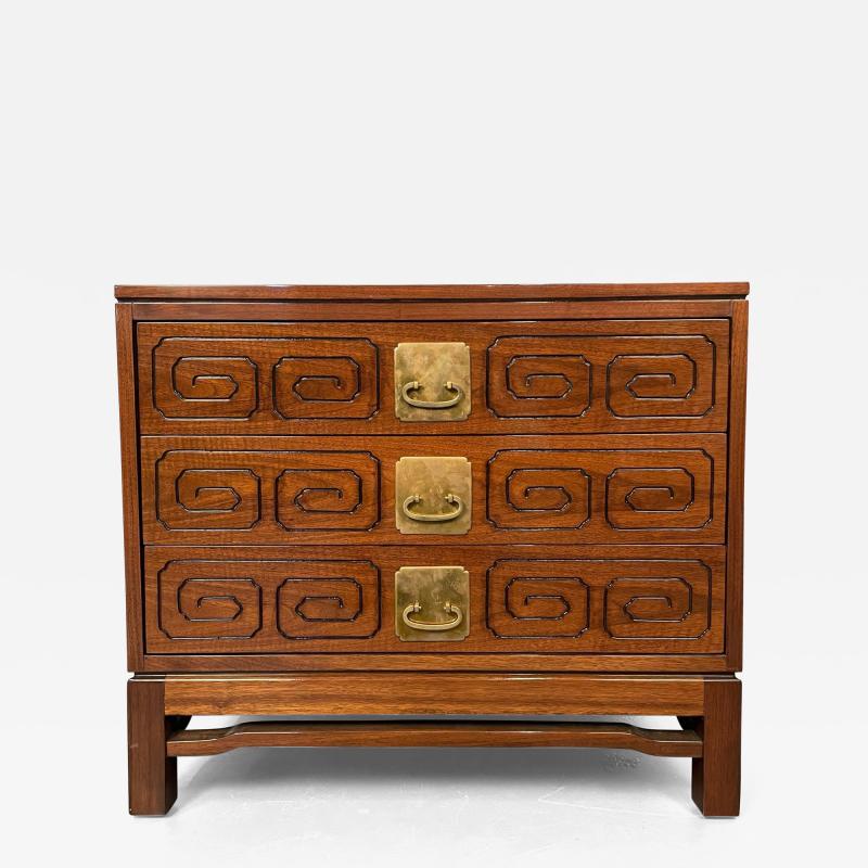 Mid Century Modern John Widdicomb Nightstand Walnut Chest Greek Key Inlay