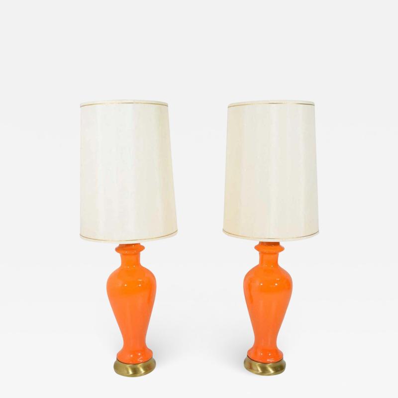 Mid Century Modern Lamps in Orange Ceramic