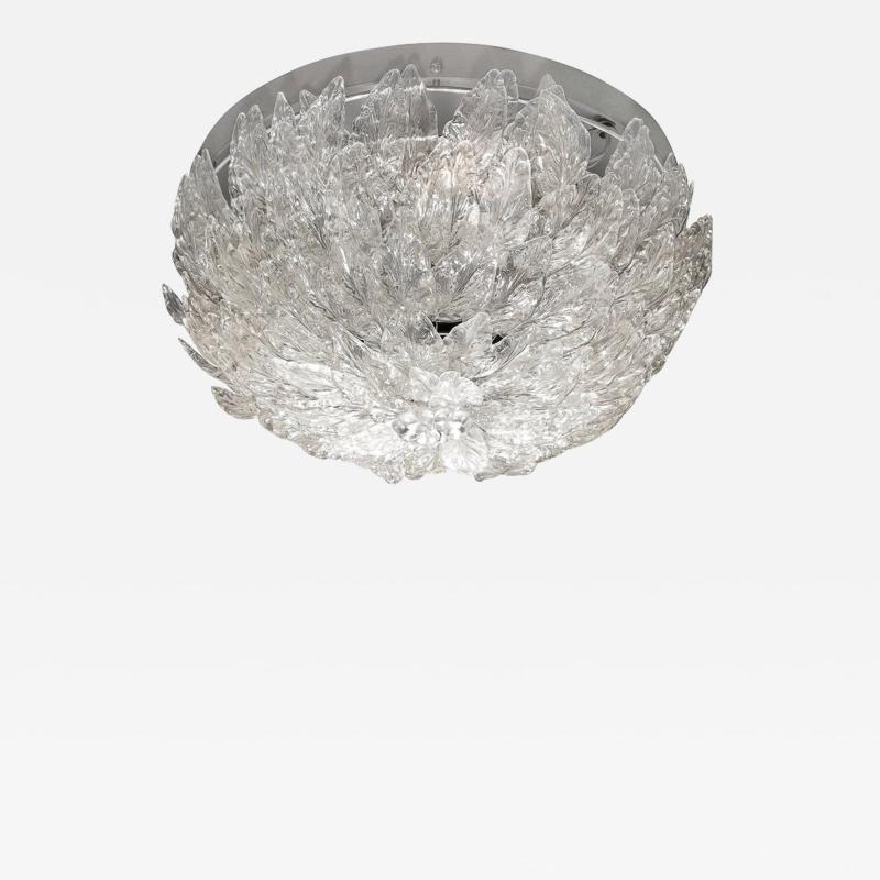Mid Century Modern Layered Foliate Translucent Glass and Chrome Flush Mount