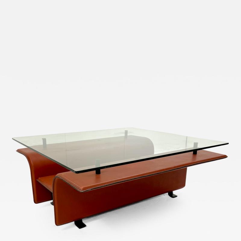 Mid Century Modern Leather Glass Coffee Table