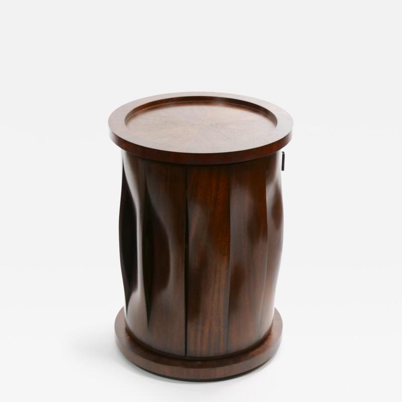 Mid Century Modern Mahogany Drum Shaped Revolving Side Table