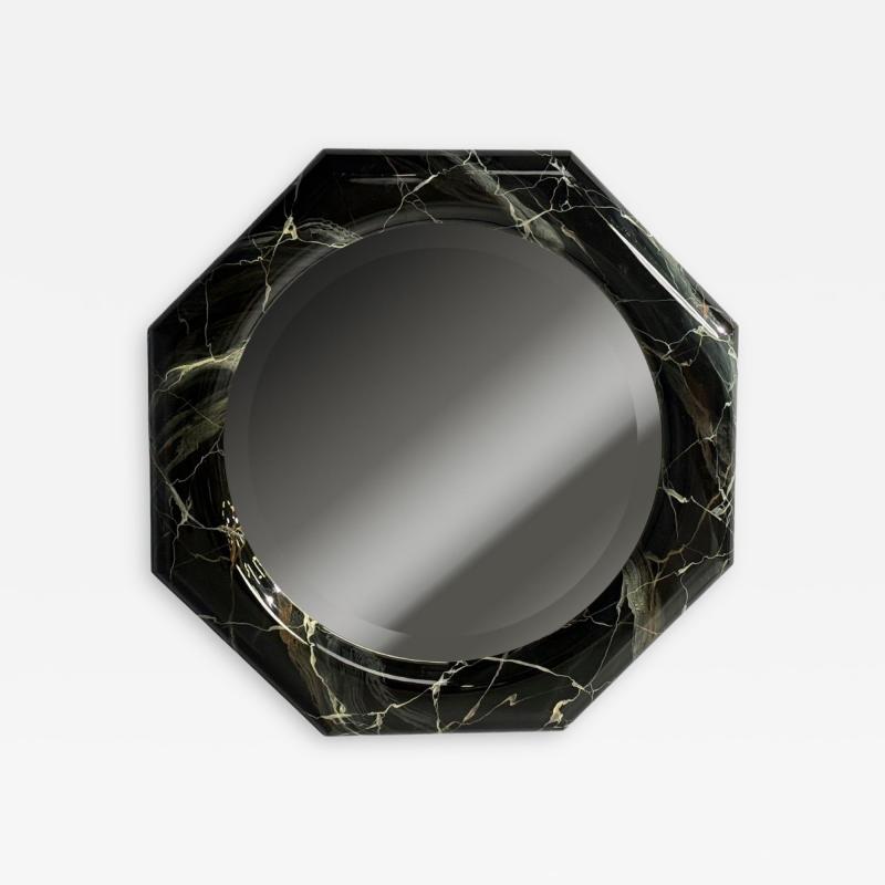 Mid Century Modern Octagonal Wall Mirror Faux Marble Finish USA 1980s