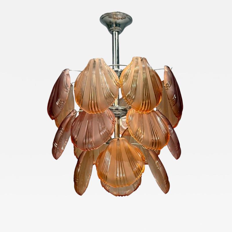 Mid Century Modern Orange Shell Motif Murano Glass Pendant Light 1960s