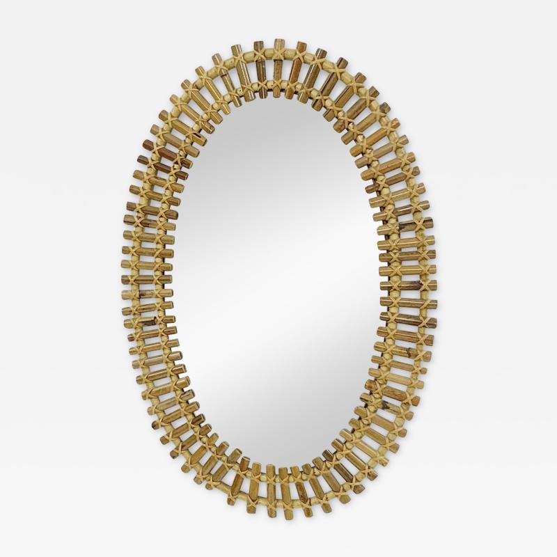 Mid Century Modern Oval Bamboo Mirror