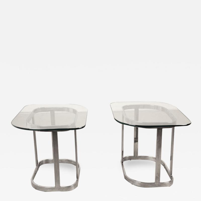 Mid Century Modern Pair Chrome Glass Side End Tables