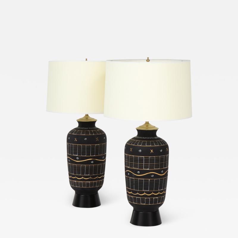 Mid Century Modern Pair of Black Painted Lamps