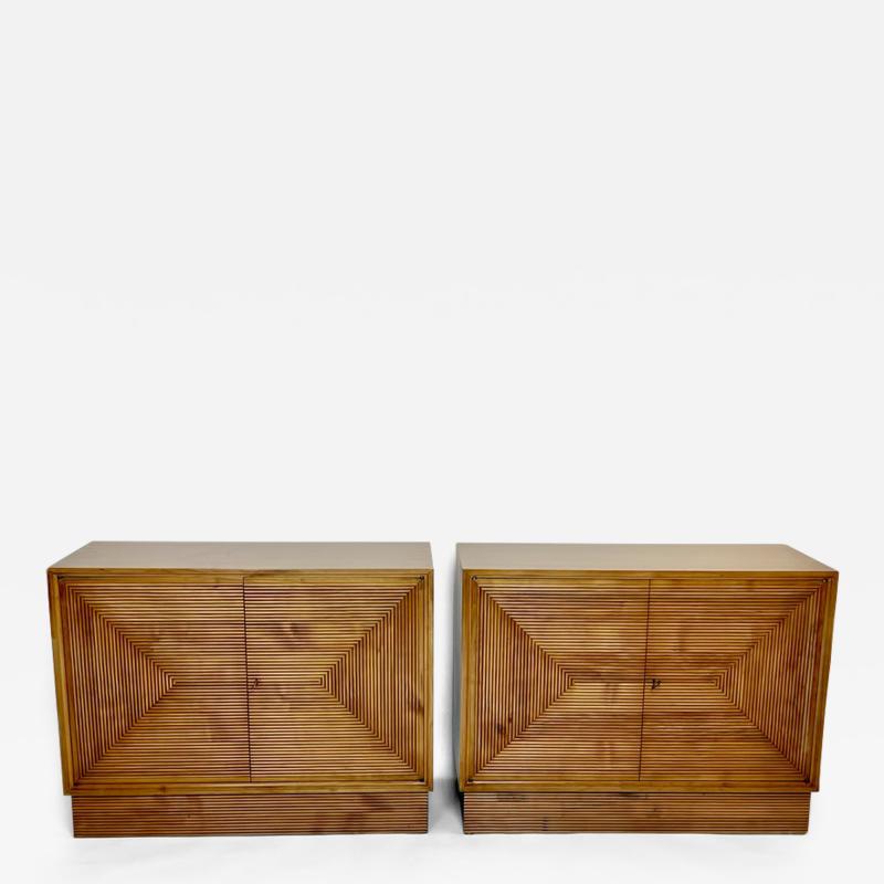 Mid Century Modern Pair of Italian Cherry Veneer Cabinets w Breadsticks Doors