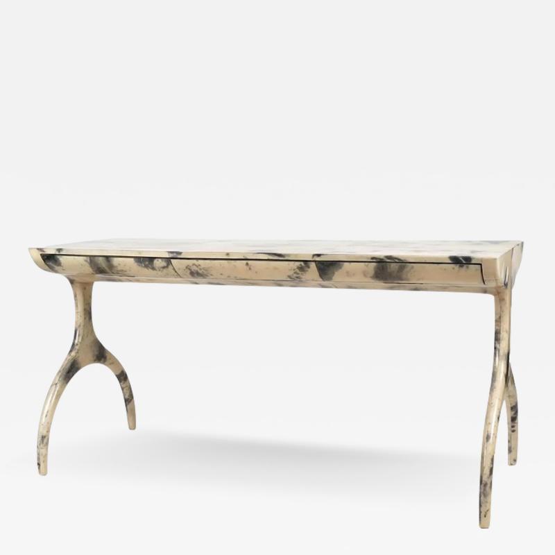 Mid Century Modern Parchment Console Table Desk W Wishbone Legs