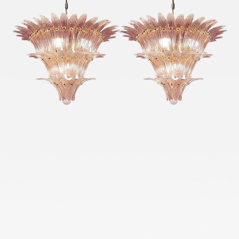 Mid Century Modern Pink Palmette Murano Glass Chandeliers a Pair