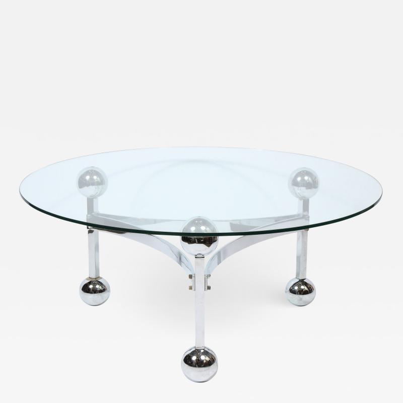 Mid Century Modern Polished Chrome Glass Cocktail with Spherical Detailing