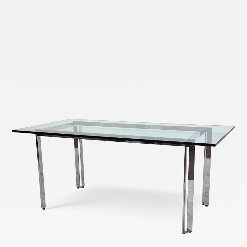 Mid Century Modern Polished Stainless Steel and Glass Dining Table