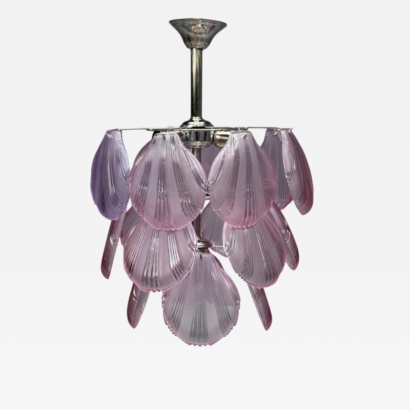 Mid Century Modern Purple Shell Motif Murano Glass Pendant Light 1960s