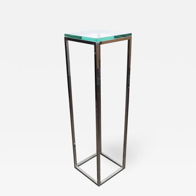 Mid Century Modern Rectilinear Open Frame Polished Chrome and Glass Pedestal