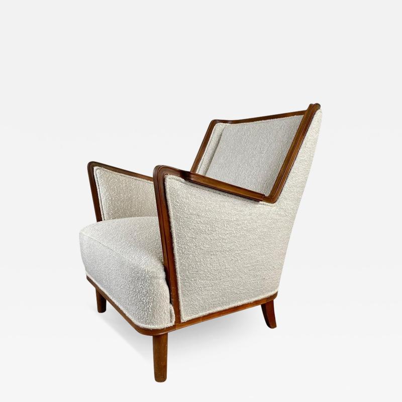 Mid Century Modern Scandinavian Lounge Chair in Mahogany Frame Boucl 