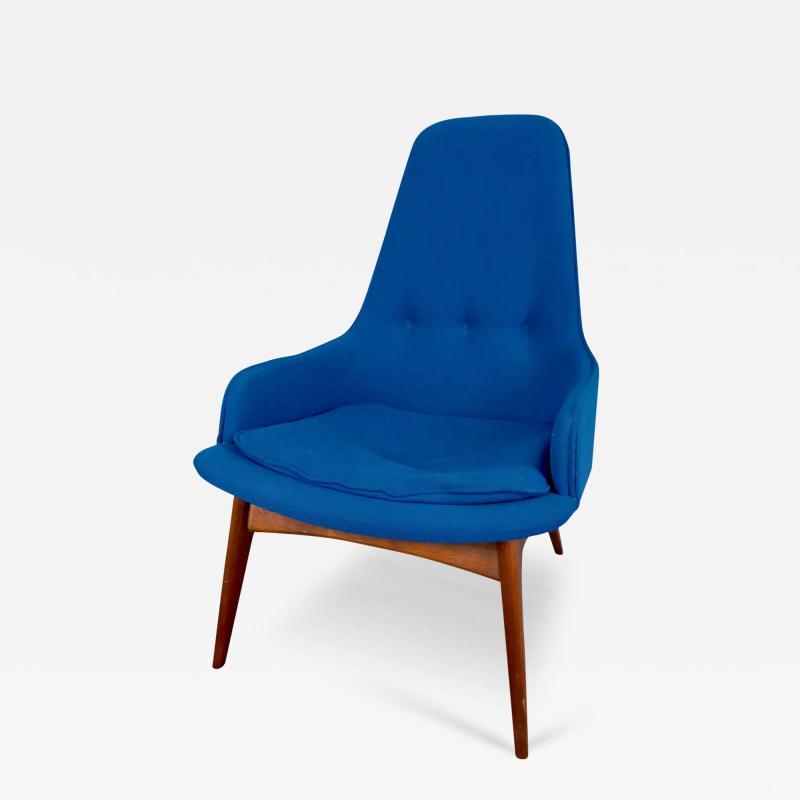 Mid Century Modern Scandinavian Walnut Barrel Armchair in Blue Upholstery