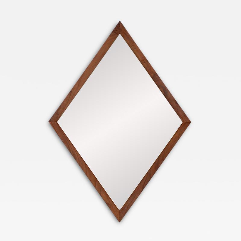 Mid Century Modern Sculpted Diamond Shape Walnut Mirror