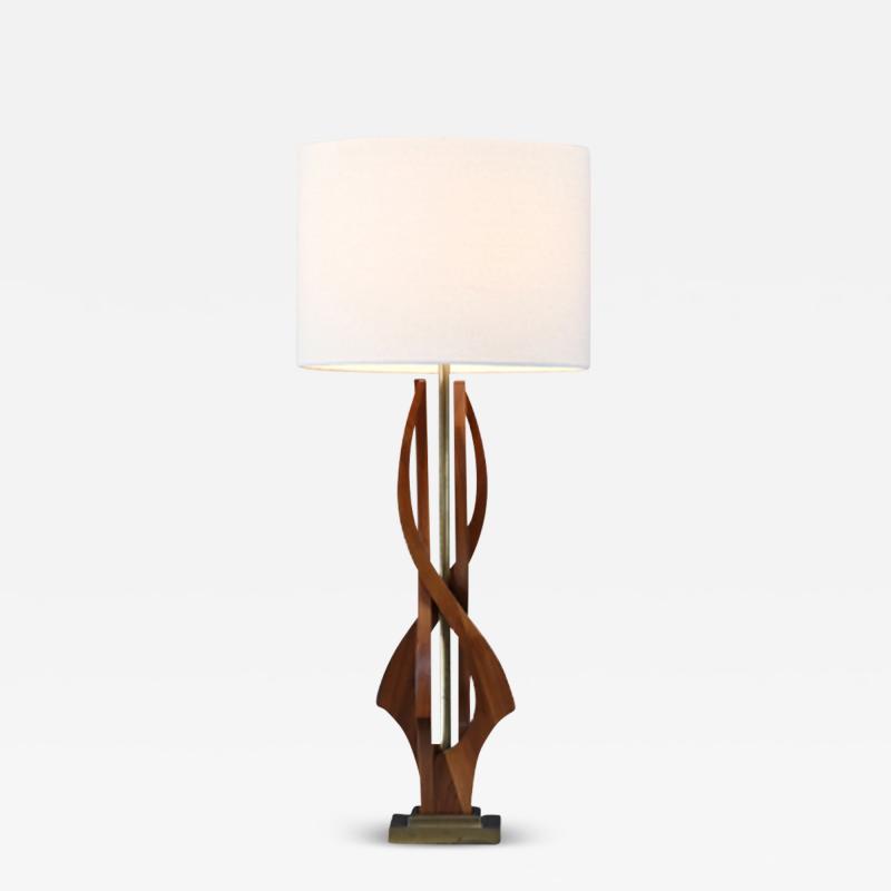 Mid Century Modern Sculpted Spiral Walnut Table Lamp