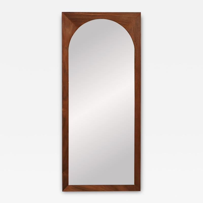 Mid Century Modern Sculpted Walnut Beveled Frame Arch Mirror