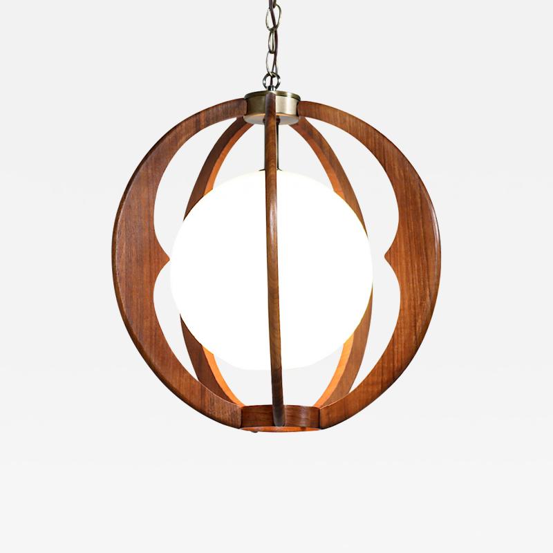 Mid Century Modern Sculpted Walnut Glass Sphere Pendant Chandelier