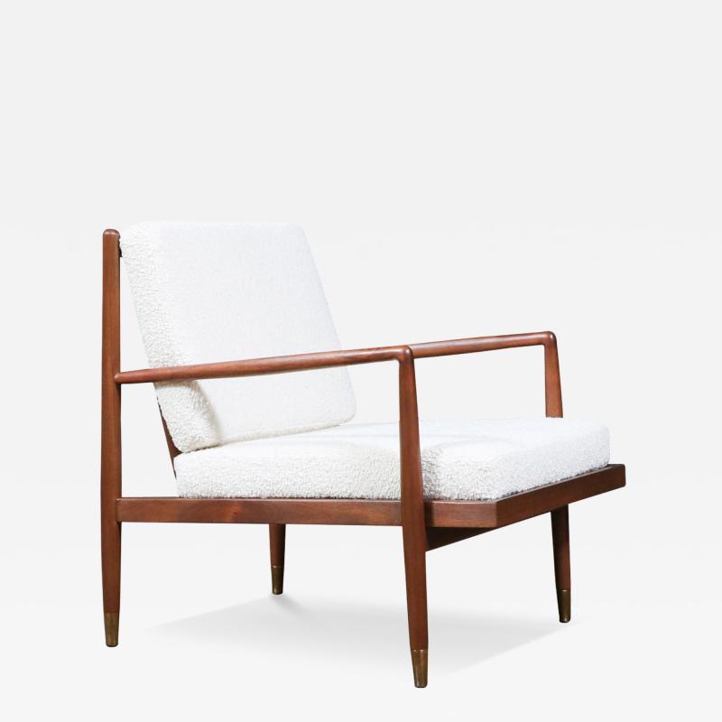 Mid Century Modern Sculpted Walnut Lounge Chair w Brass Sabots