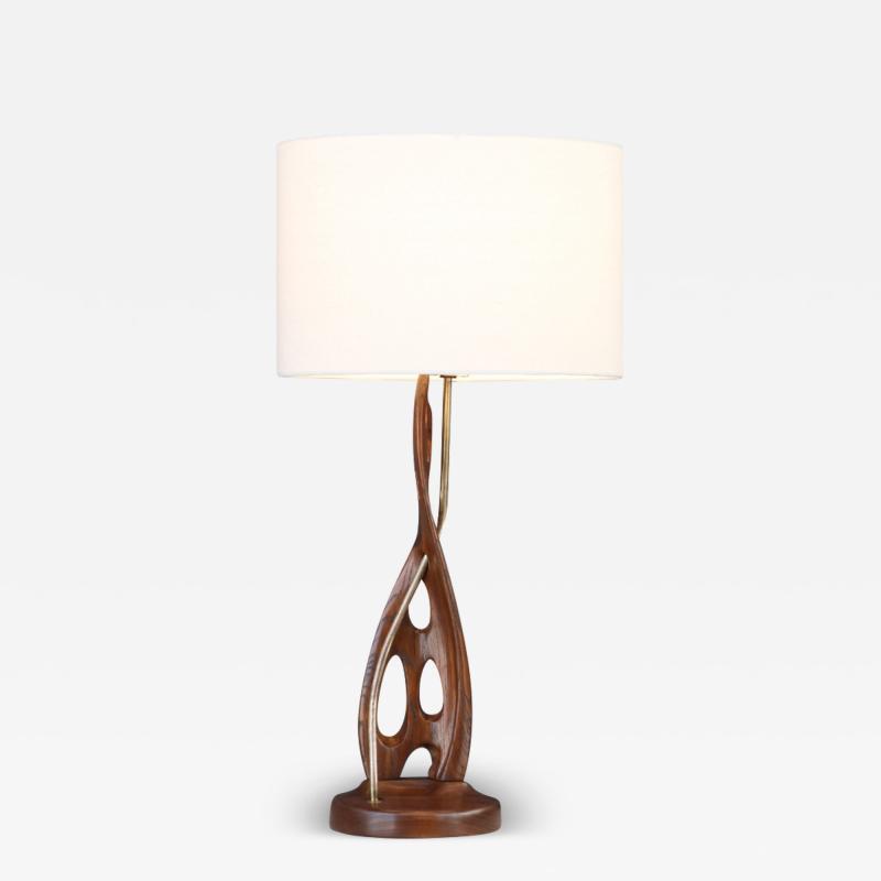 Mid Century Modern Sculpted Wood Brass Table Lamp by Lighthouse Co 