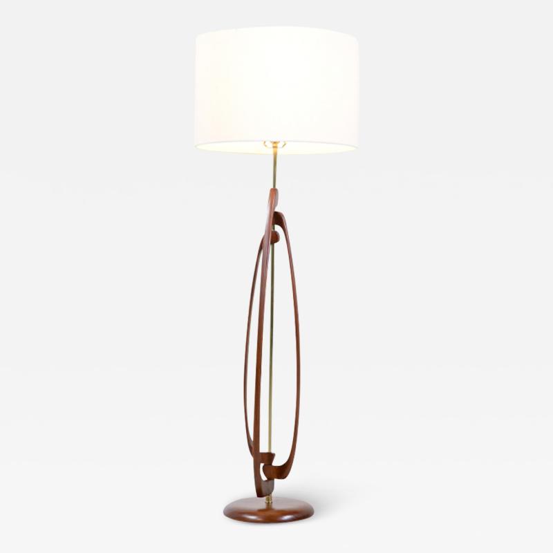 Mid Century Modern Sculptural Walnut Brass Floor Lamp